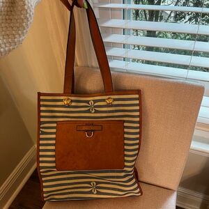 Draper James Blue Striped Canvas Tote